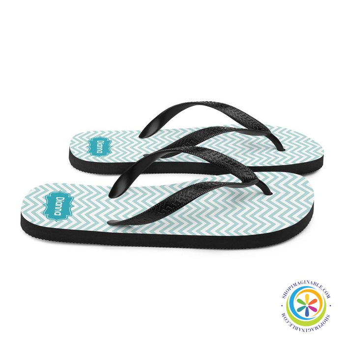 Personalized Aqua Chevron Flip-Flops-ShopImaginable.com