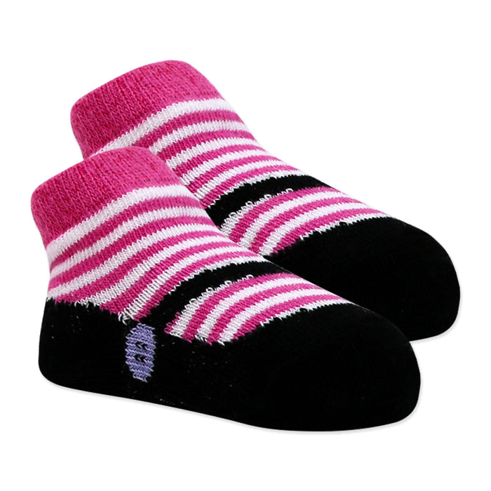 Pink Baby Crew Socks 3 Pairs – Hearts & Stripes (0–6 Months)