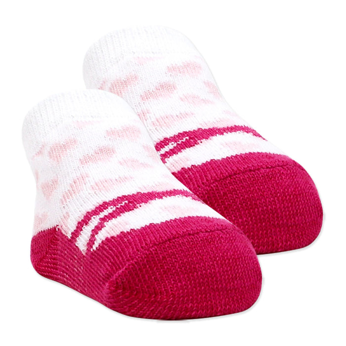 Pink Baby Crew Socks 3 Pairs – Hearts & Stripes (0–6 Months)