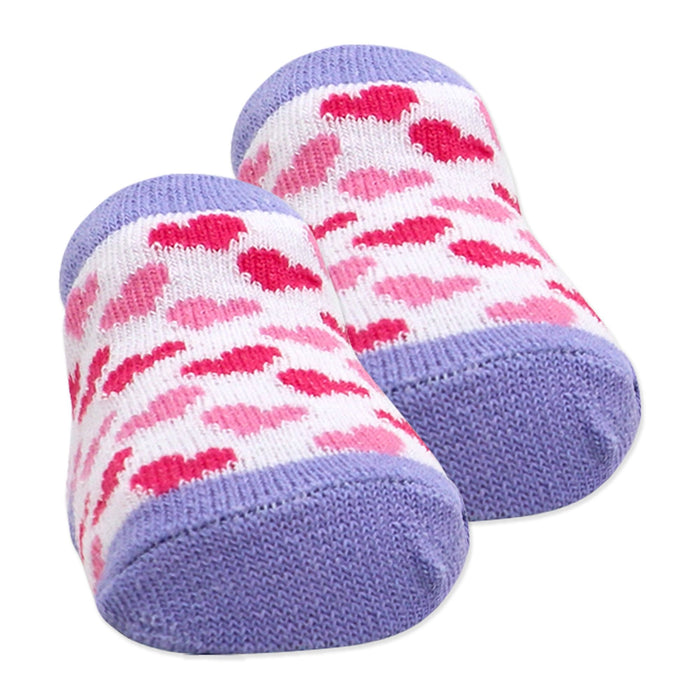 Pink Baby Crew Socks 3 Pairs – Hearts & Stripes (0–6 Months)