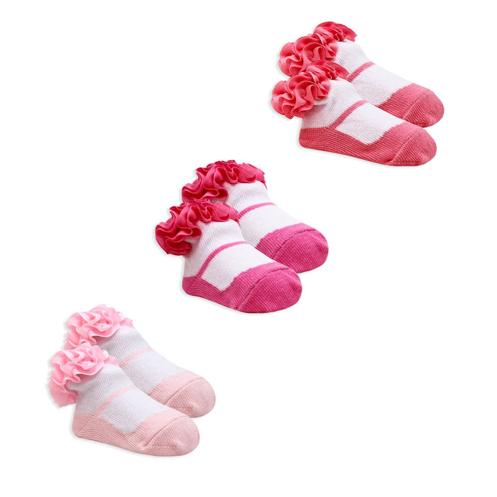 Pink Baby Grosgrain Ruffle Crew Socks 3 Pairs (0–6 Months)