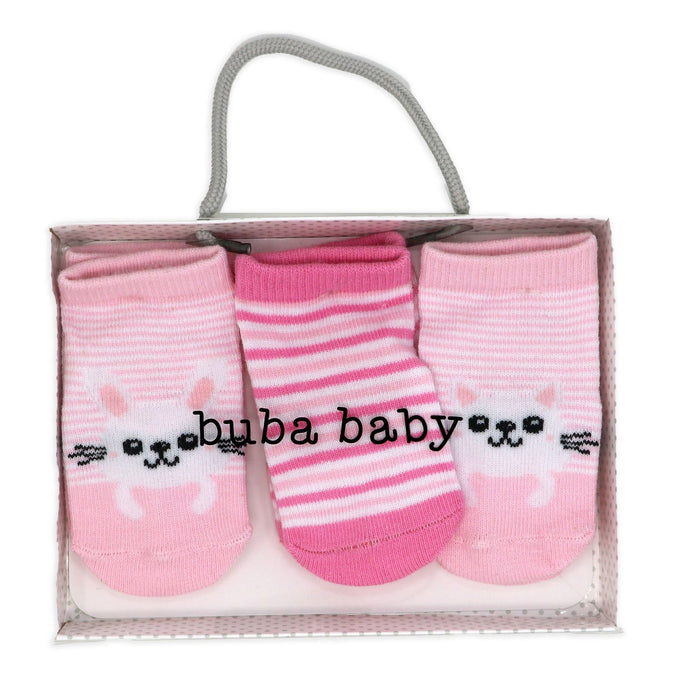 Pink Bunny & Cat Baby Socks 3-Pack (0–6 Months)