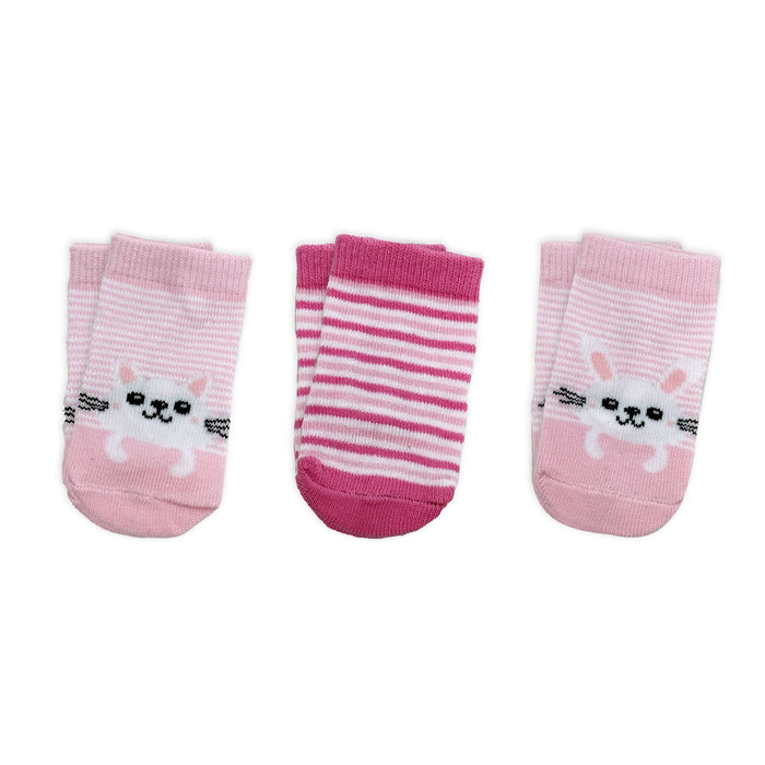 Pink Bunny & Cat Baby Socks 3-Pack (0–6 Months)