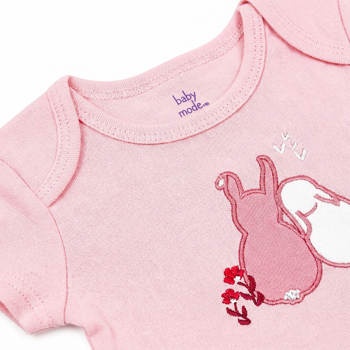 Pink Bunny Friends Baby Bodysuit – 100% Cotton Short Sleeve