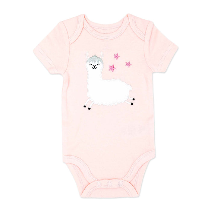 Pink Llama Print Baby Bodysuit – 100% Cotton Short Sleeve