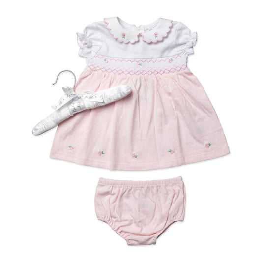 Pink Smocked Baby Dress & Diaper Cover – 100% Cotton