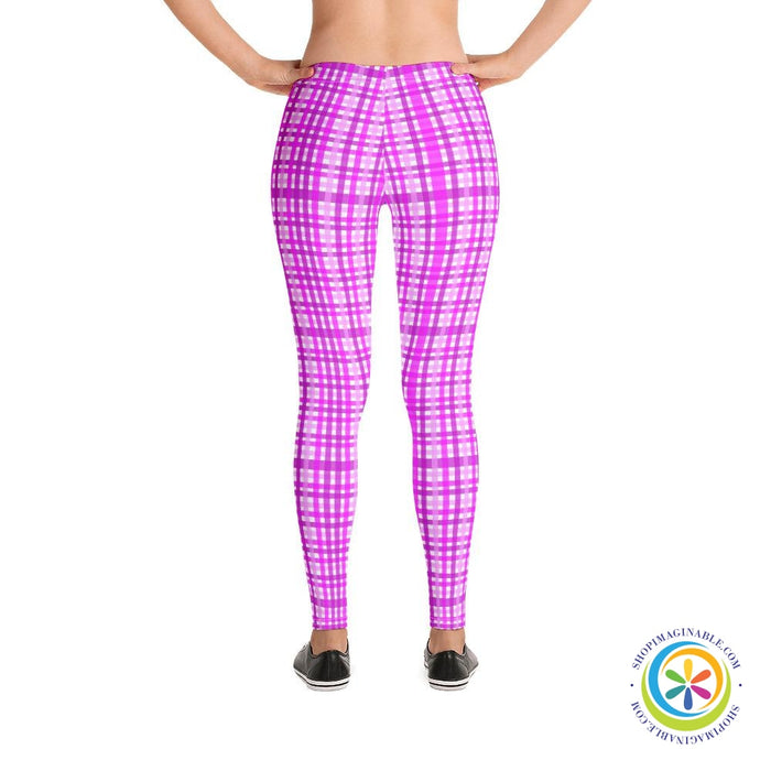 Playful Stylish Pink Plaid Leggings-ShopImaginable.com