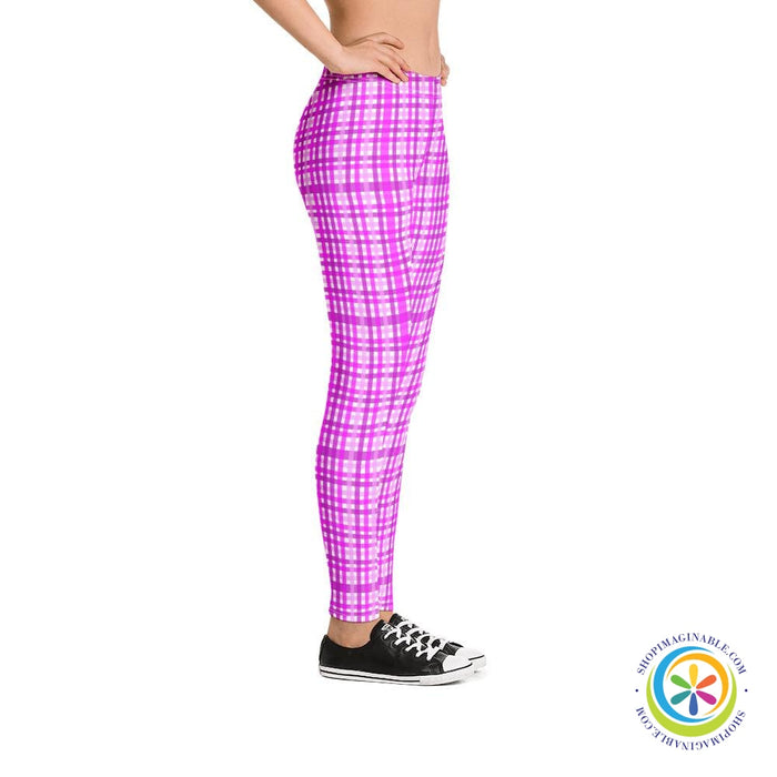 Playful Stylish Pink Plaid Leggings-ShopImaginable.com
