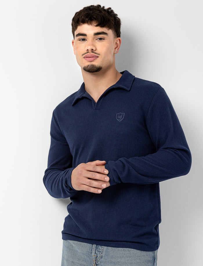 Polo brodé à manches longues pour homme
