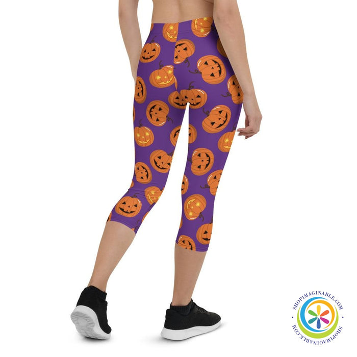 Pumpkins On Purple Capri Leggings-ShopImaginable.com