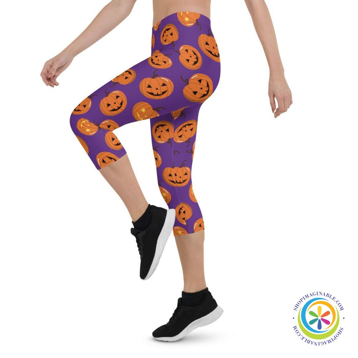 Pumpkins On Purple Capri Leggings-ShopImaginable.com