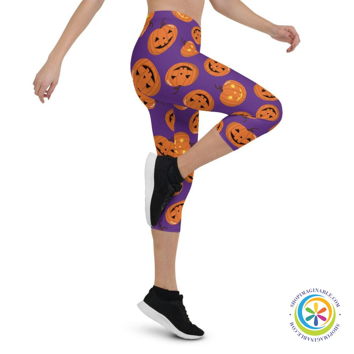 Pumpkins On Purple Capri Leggings-ShopImaginable.com