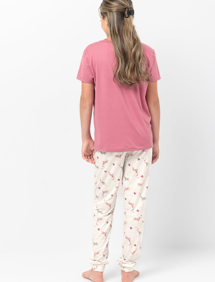 Pyjama 2 pièces à motif de chiens à manches courtes pour fille