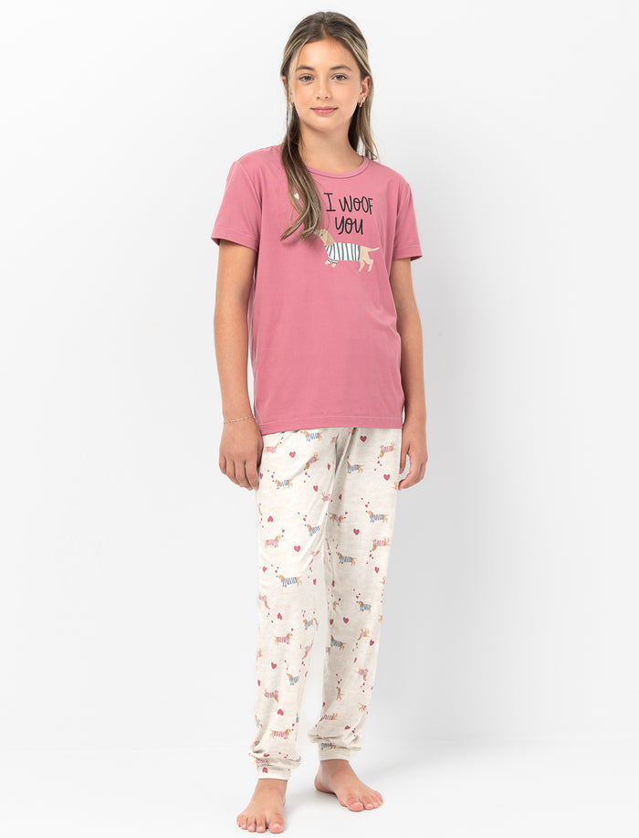 Pyjama 2 pièces à motif de chiens à manches courtes pour fille
