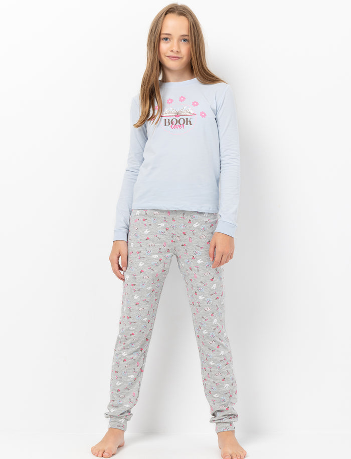 Pyjama 2 pièces imprimé à l’avant à manches longues pour fille