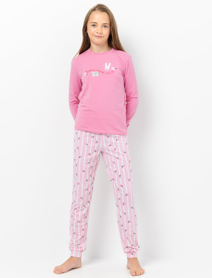 Pyjama 2 pièces imprimé à l’avant à manches longues pour fille