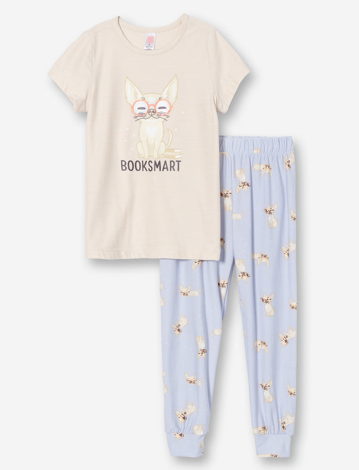 Pyjama 2 pièces imprimé de chien pour petite fille