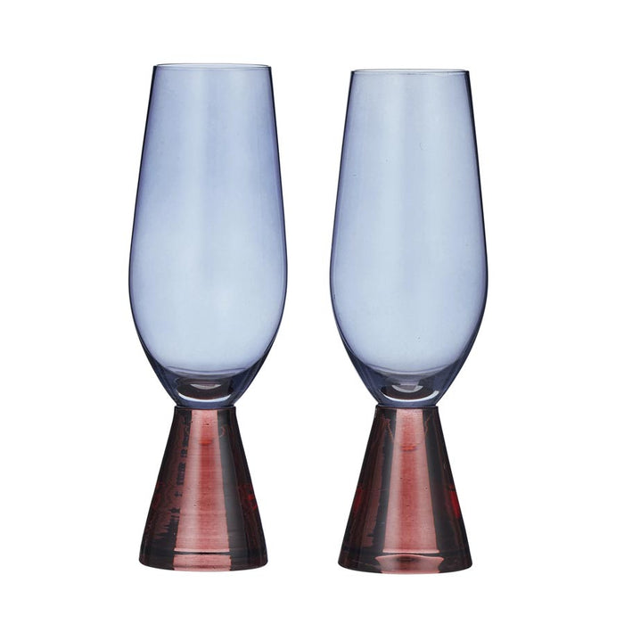 Assemble Pyramid Glass Flutes - Russet/Blue (2pc) | Koop.co.nz