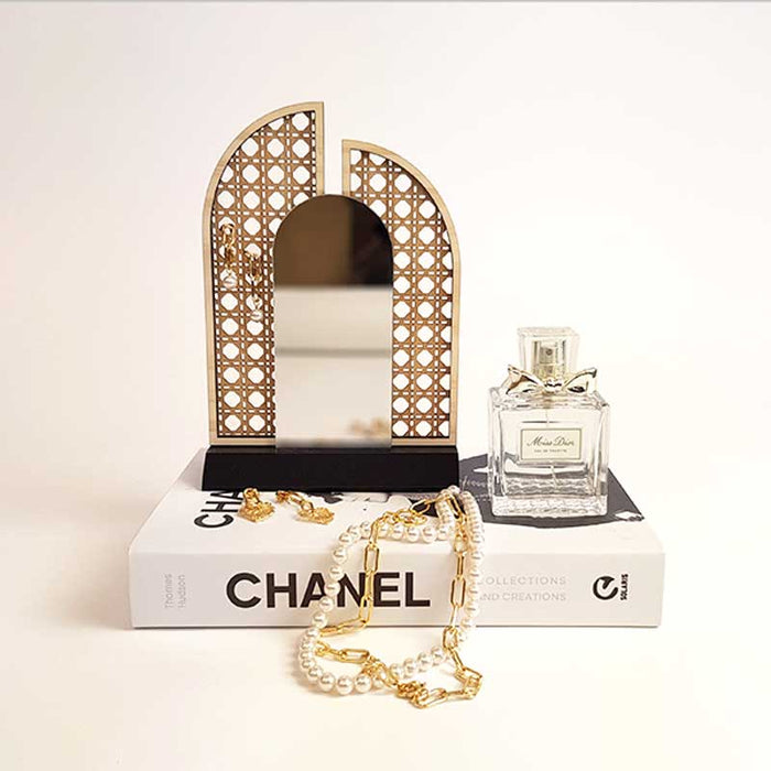 Crystal Ashley Rattan Earring Stand with Mirror | Koop.co.nz
