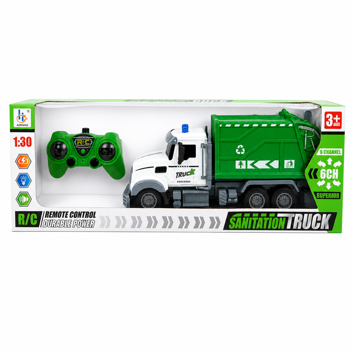 RC Sanitation Truck – 1:30 6‑Channel Garbage Truck, Ages 3+