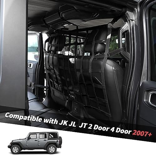 Rear Seat Cargo Net Pet Barrier Compatible with Jeep Wrangler JK JL Gladiator Travel Pet Clever