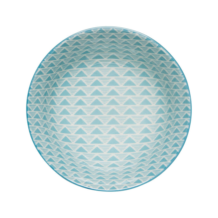 Red Leaf & Blue Geo Stamped Bowl - Medium - interior