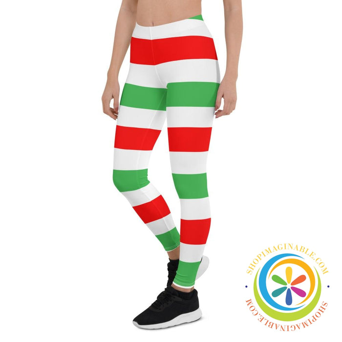 Red White Green Candy Cane Leggings-ShopImaginable.com