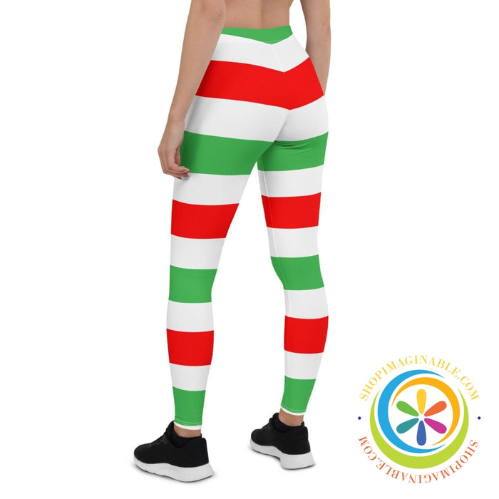 Red White Green Candy Cane Leggings-ShopImaginable.com