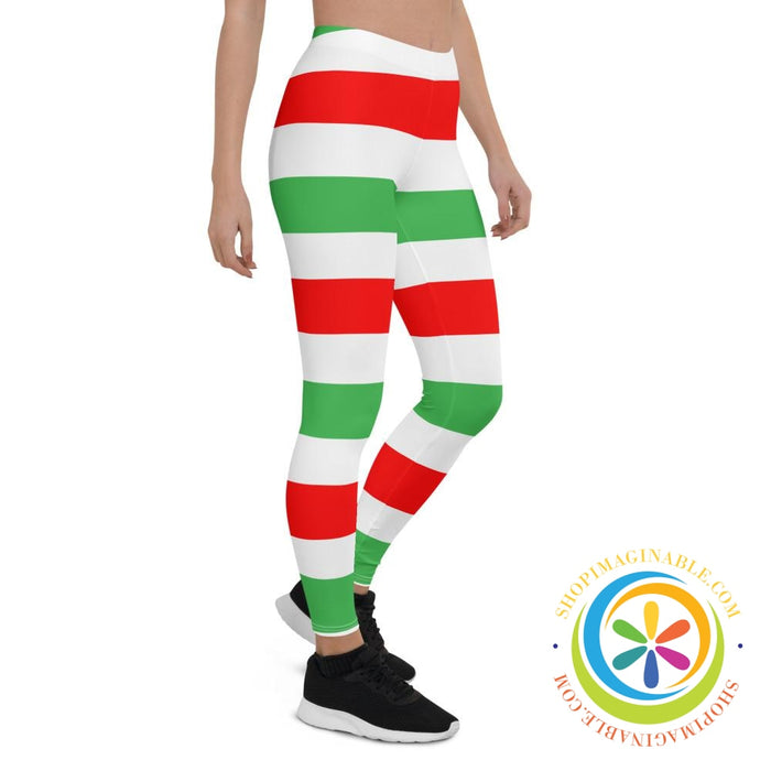 Red White Green Candy Cane Leggings-ShopImaginable.com