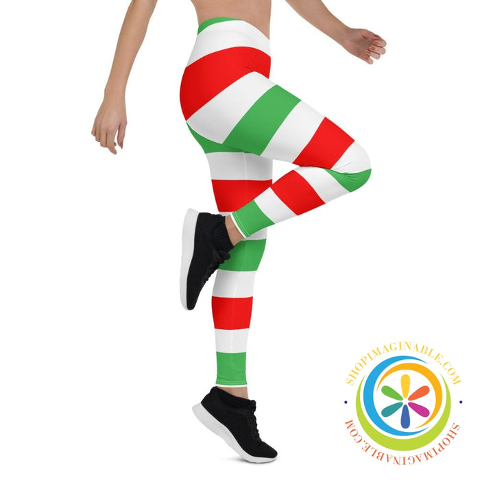 Red White Green Candy Cane Leggings-ShopImaginable.com