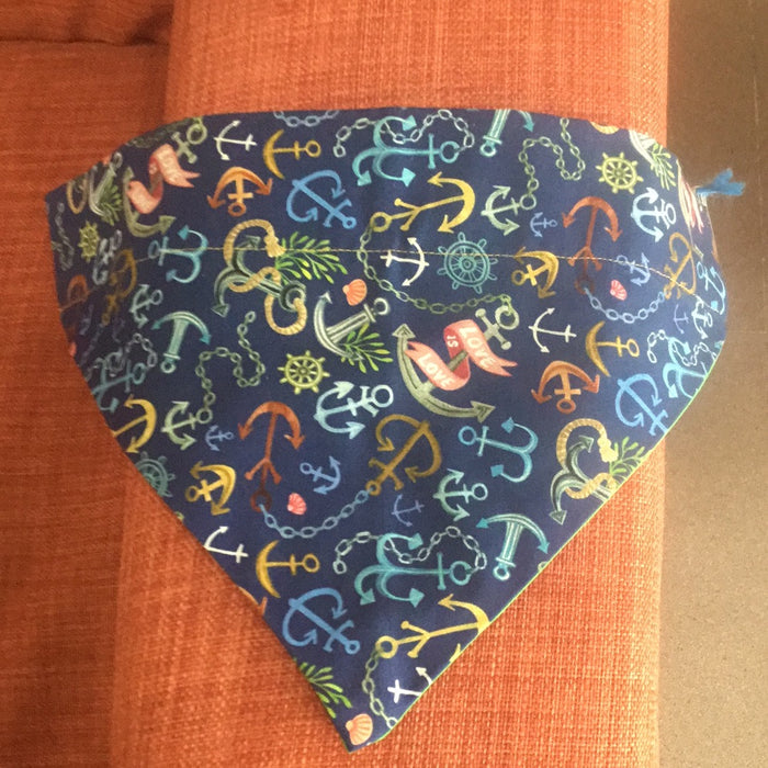 Reversible Dog Bandana-Anchor/Green - M
