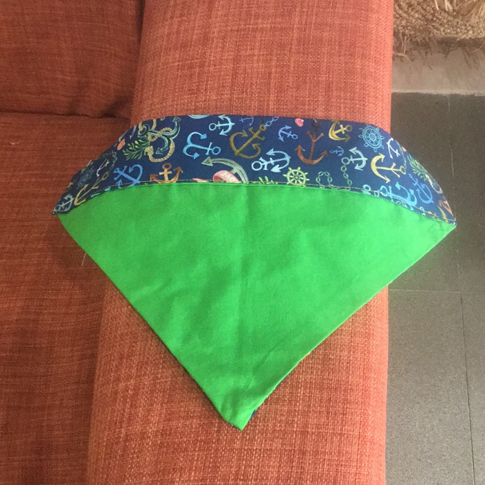 Reversible Dog Bandana-Anchor/Green - M
