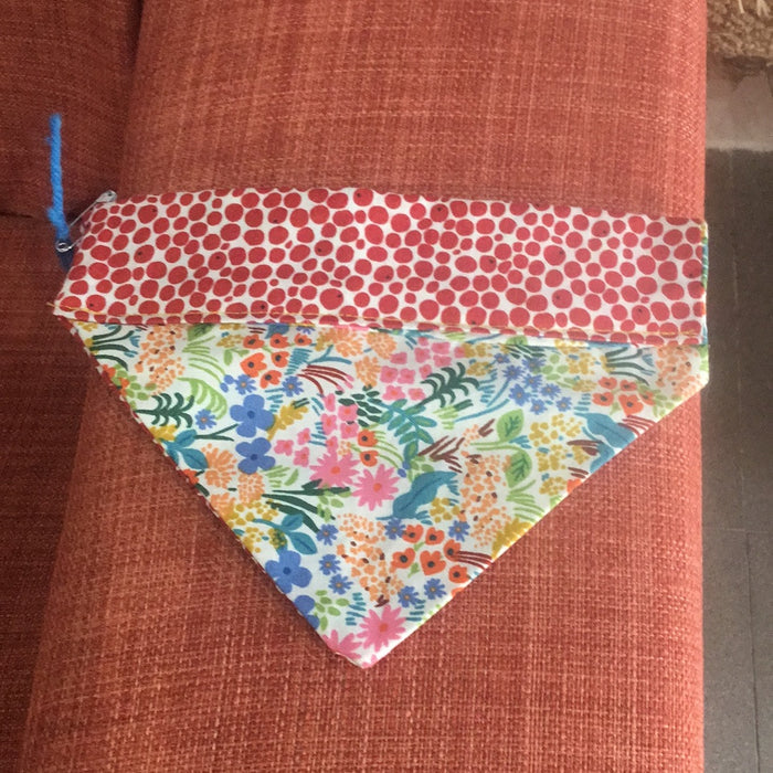 Reversible Dog Bandana-Flowers/Red Dots - XS