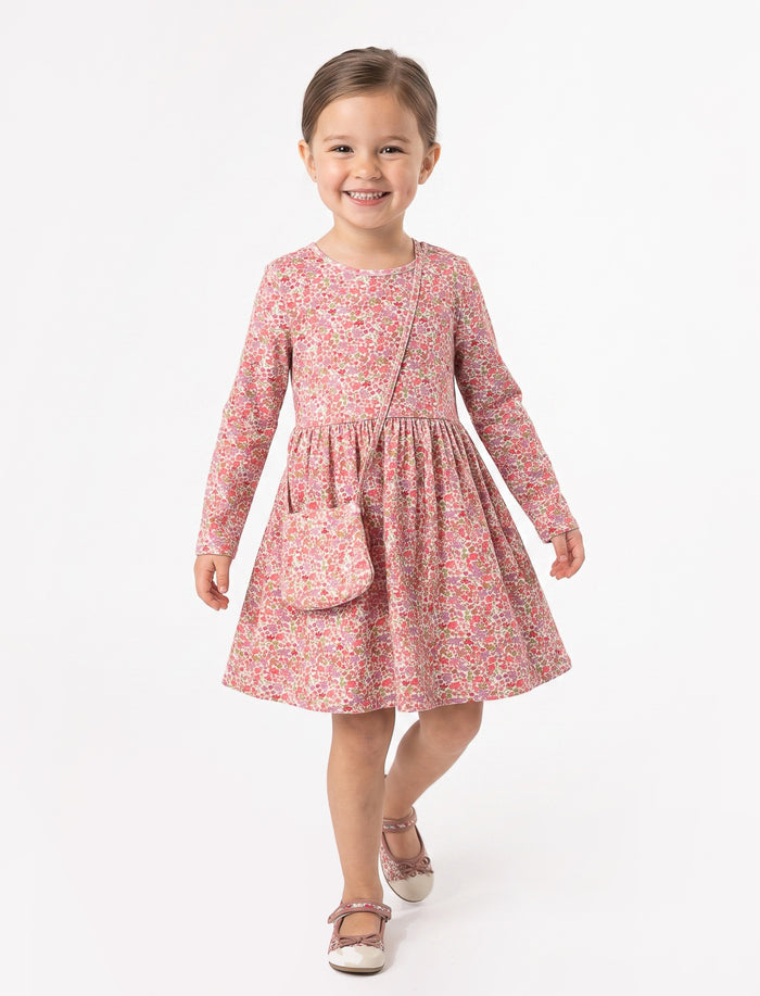 Robe avec accessoire fleurie à manches longues pour fille