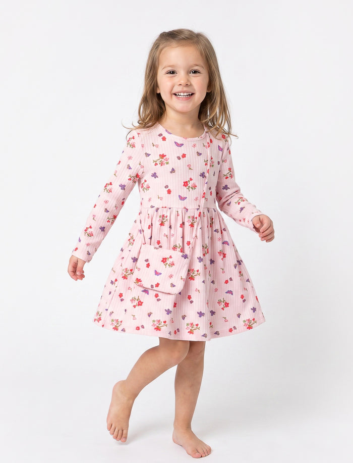 Robe avec accessoire fleurie à manches longues pour fille