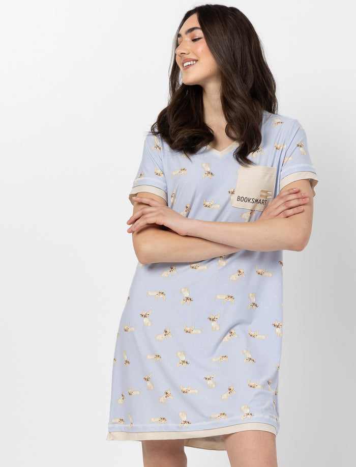Robe de nuit imprimée à col en V pour femme