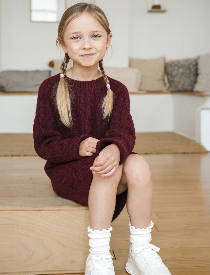 Robe en tricot unie à manches longues pour fille