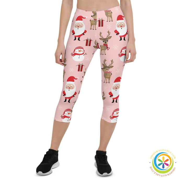 Santa & His Reindeer Capri Leggings-ShopImaginable.com