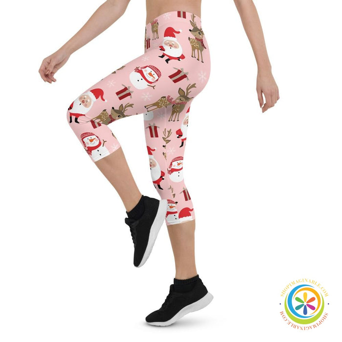 Santa & His Reindeer Capri Leggings-ShopImaginable.com