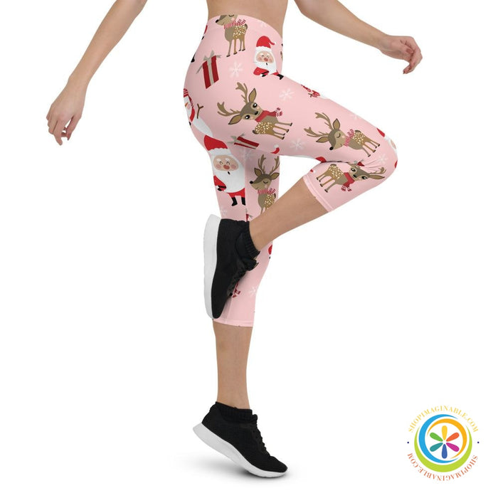 Santa & His Reindeer Capri Leggings-ShopImaginable.com
