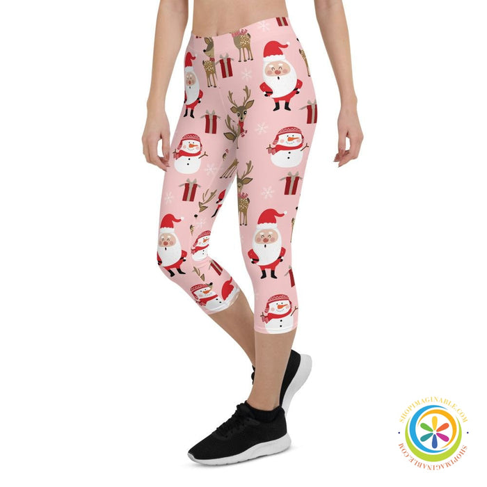 Santa & His Reindeer Capri Leggings-ShopImaginable.com