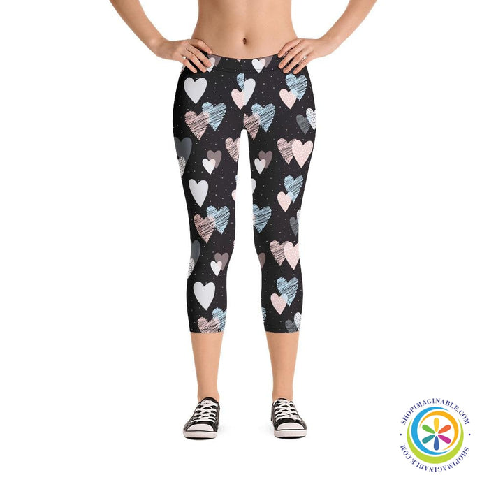Scribble Hearts Capri Cropped Leggings-ShopImaginable.com