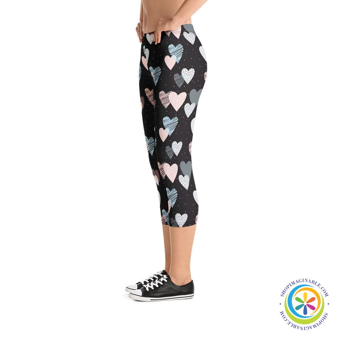 Scribble Hearts Capri Cropped Leggings-ShopImaginable.com