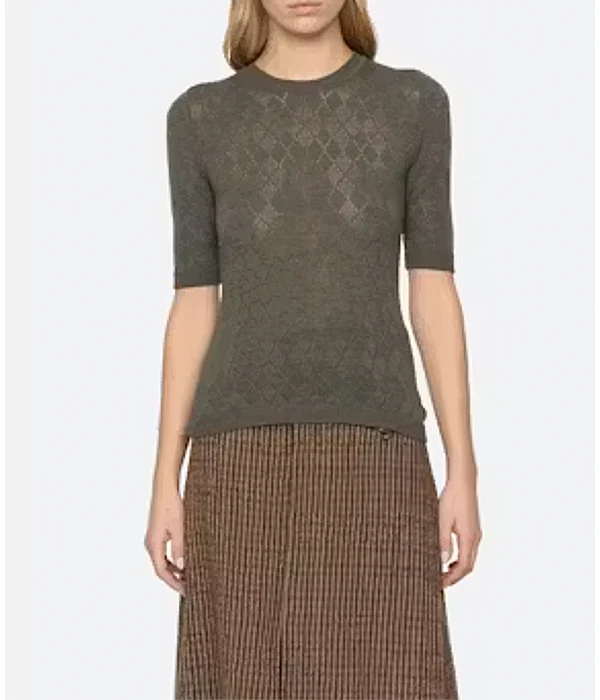 Sea NY Jane Argyle Short Sleeve Crewneck Sweater