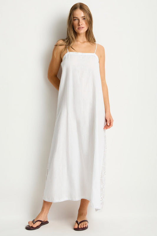 Shore Linen Panelled Bandeau Lace Maxi Dress