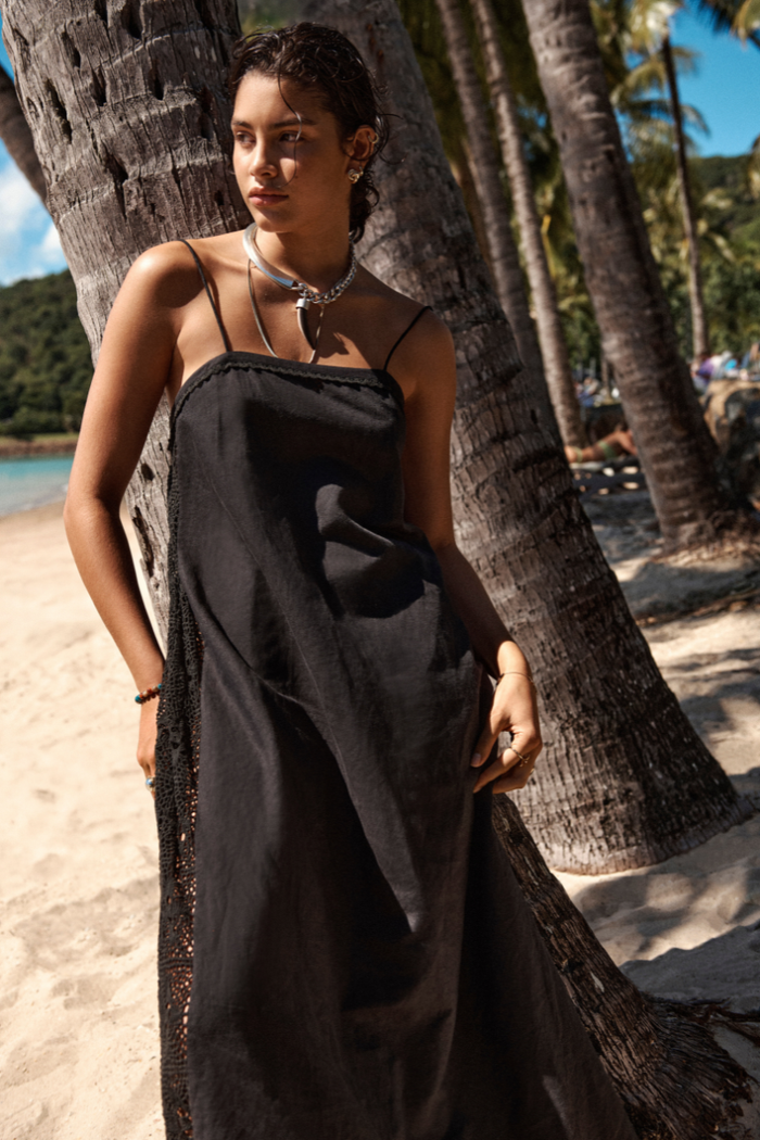Shore Linen Panelled Bandeau Lace Maxi Dress