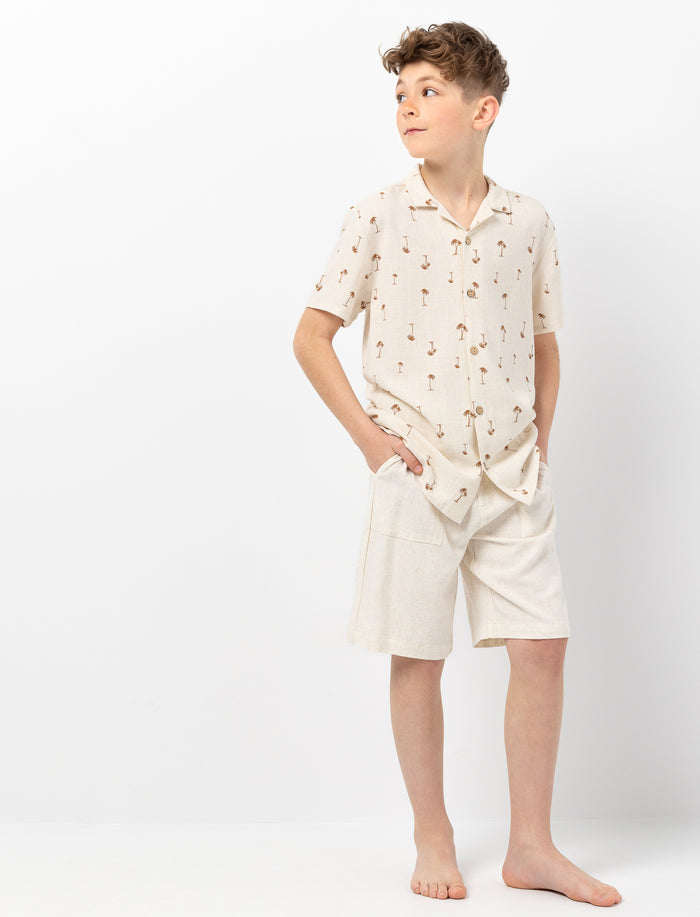 Short en lin à taille élastique
