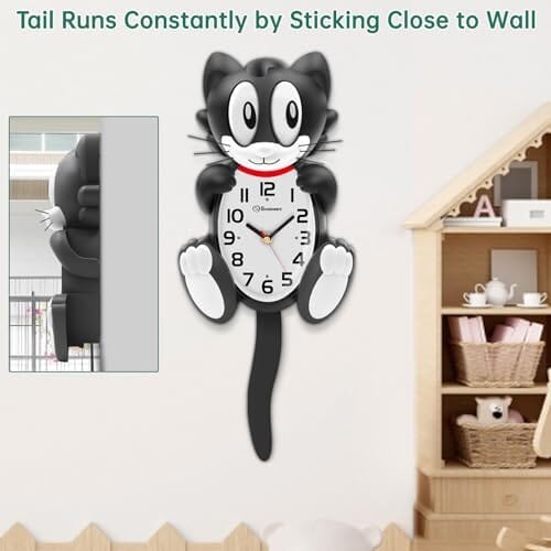 Silent Non Ticking with Moving Eyes and Pendulum Tail Home Decor Cats Pet Clever