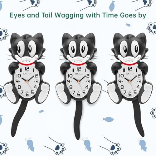 Silent Non Ticking with Moving Eyes and Pendulum Tail Home Decor Cats Pet Clever