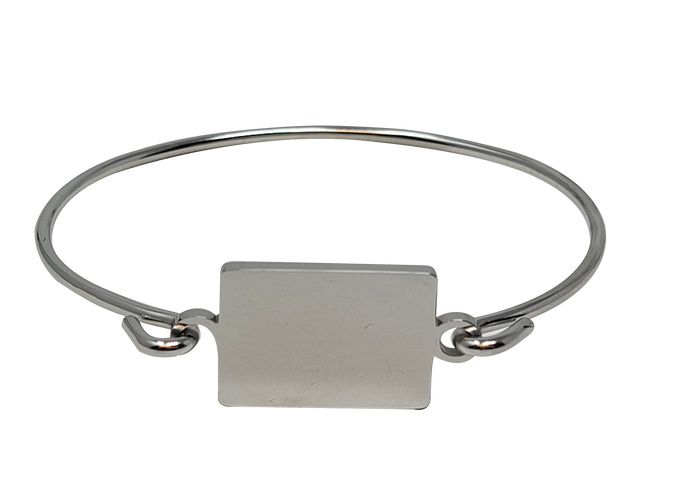 Silver Polished Hook-On Fingerprint Bangle - Rectangle - IUHKBR100-S
